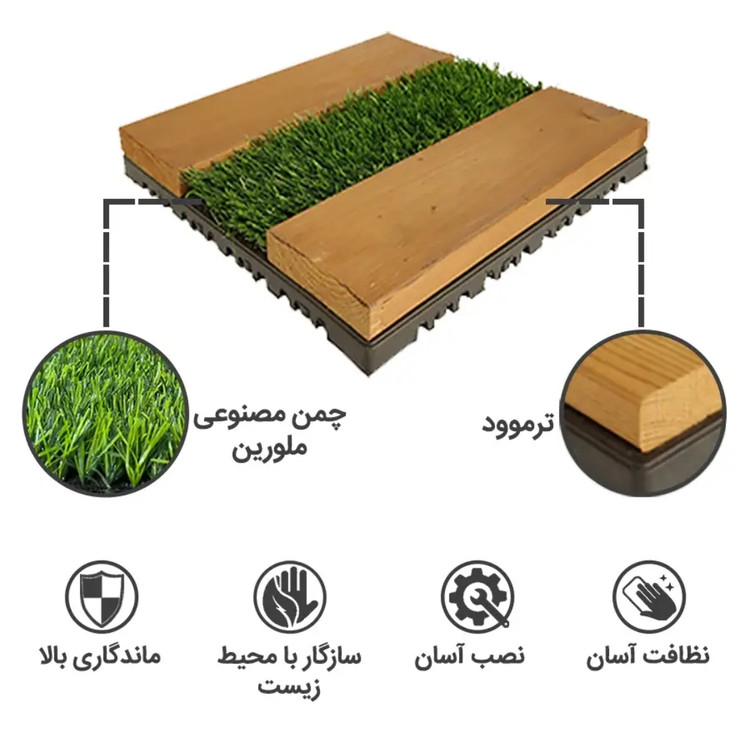 کفپوش مدل تایل ترمو چمن 3 ردیفه سایز 30×۳۰ سانتی متر بسته ۶ عددی